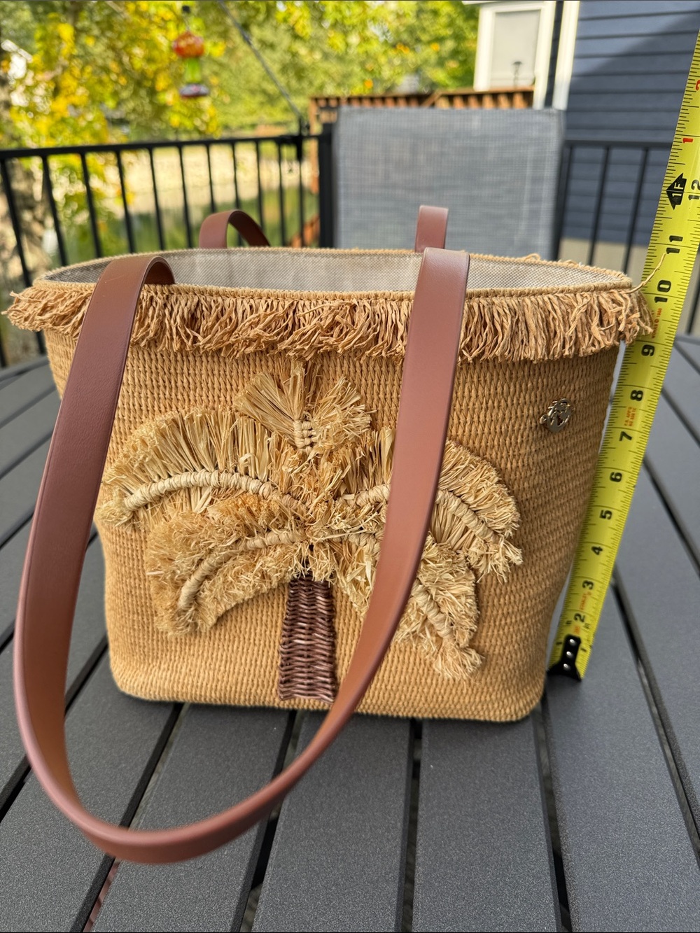 Spartina 449 Tan Woven Palm Tree Tote with Brown Handles - Picture 11 of 13